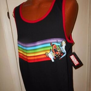 Marvel Black Tank Top with Rainbow Stripes